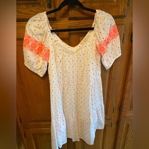 LOFT White Dress with Orange Accents